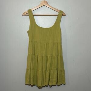 Women's Size M Lush Baby Doll Tank Top Linen Blend Green Matcha Mini Dress